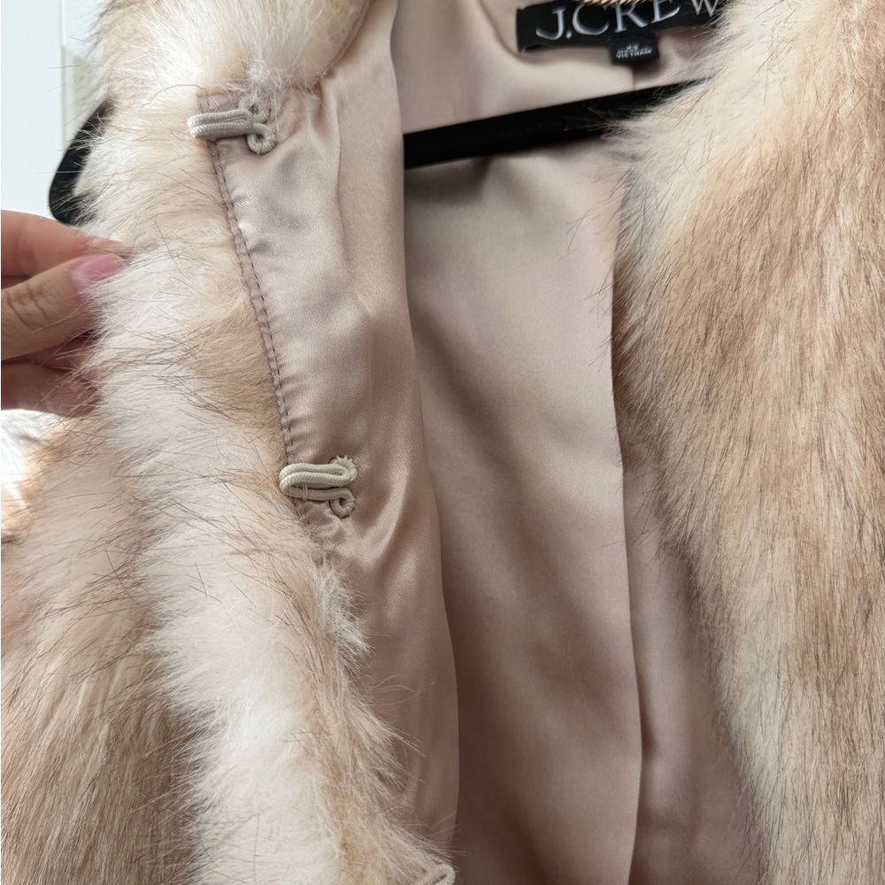J. Crew Cream Faux Fur Coat with Satin Lining